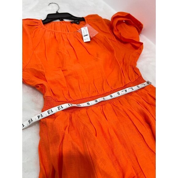 New J.Crew Size M Palermo smocked-waist mini dress in linen Orange *Stain* - Picture 6 of 13